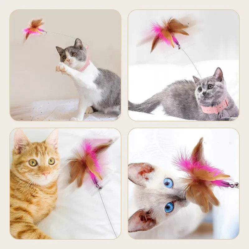 Interactive Collar Cat Toy, Funny Feather Teaser Stick with Bell - Pet Market Palace